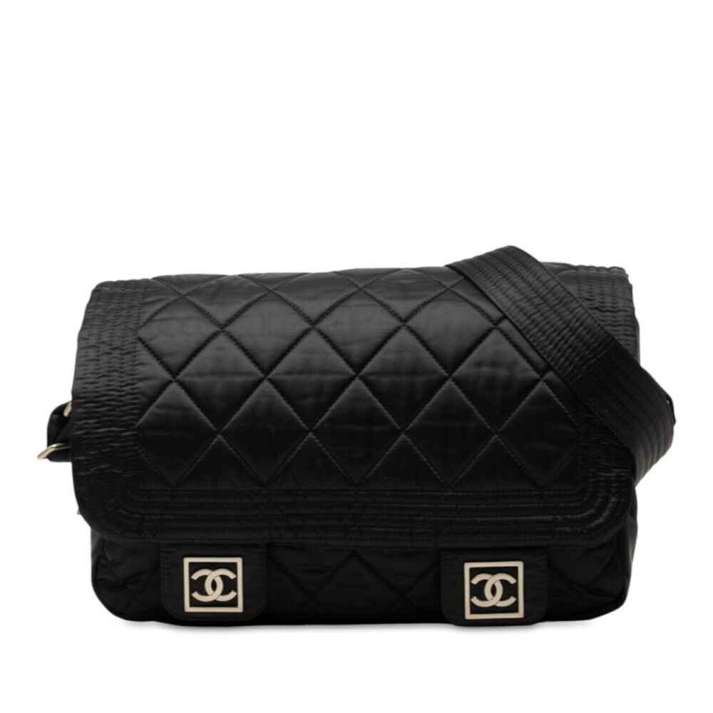 Chanel Sport Line Coco Mark Crossbody Shoulder Bag Messenger Black Nylon Wome...